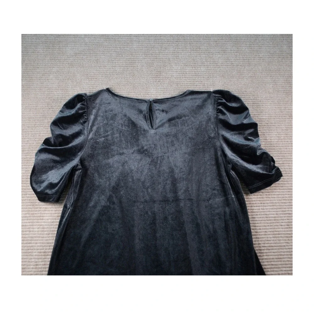 NWT LOFT Black Velvet Ruched Yoke Summer Goth Puff Sleeve Blouse XS